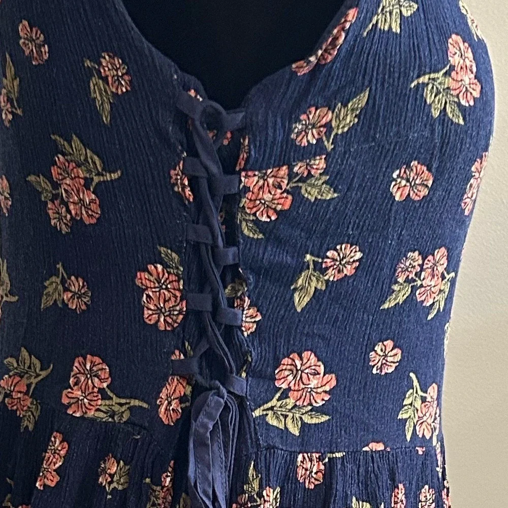 Esley‎ Dress Blue Pink Floral Lace Up Sides Size L Coquette Western Boho